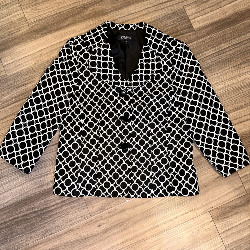 Kasper Black and White Patterned Professional Blazer